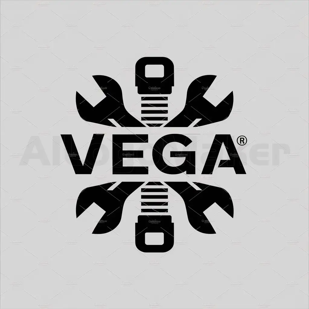 a logo design,with the text "Vega", main symbol:American Style, Screws, Nuts, Wrenches, Engine ,Moderate,be used in Sports Fitness industry,clear background
