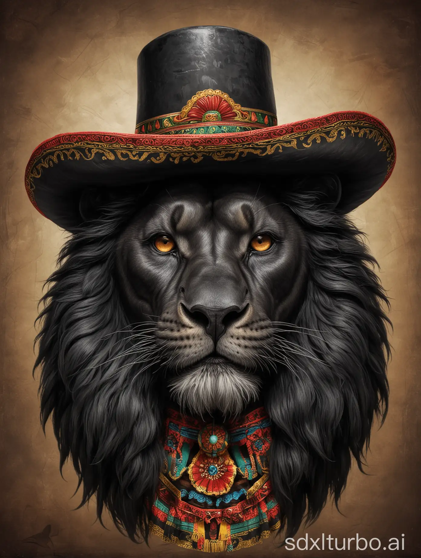 black lion with big mexican mustache