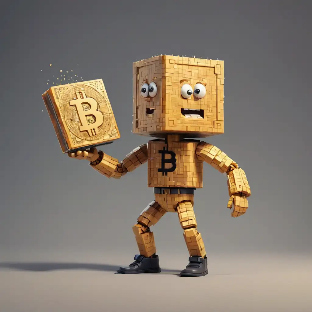 Pixelated Bitcoin Man Drawing with Marker and Book Character