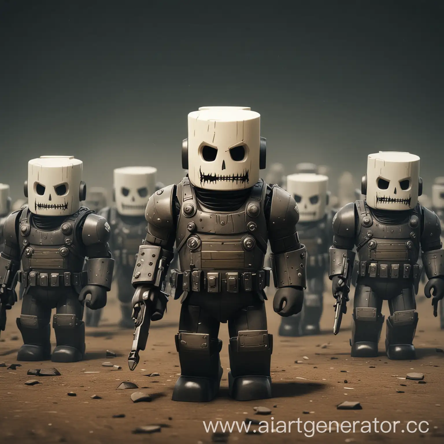 soldiers in the form of Roblox towers are trying to stop Sans from Undertale who is coming towards us