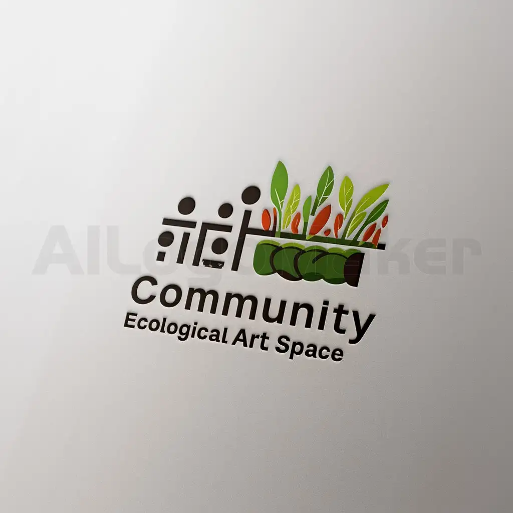 a logo design,with the text "community ecological art space", main symbol:community, ecological art space, vegetable garden, people, green, innovation, shared vegetable garden,Minimalistic,be used in art industry,clear background