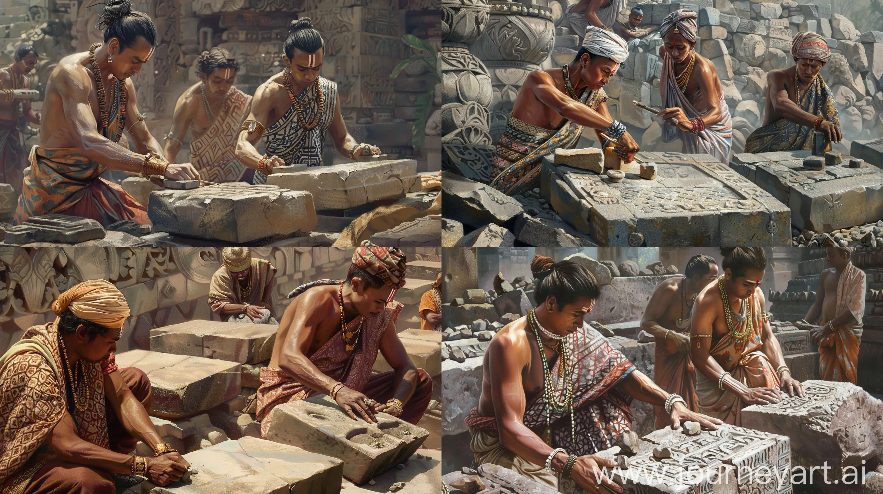 Traditional-Hindu-Workers-Carving-Andesite-Stones-at-Borobudur-Temple-8th-Century