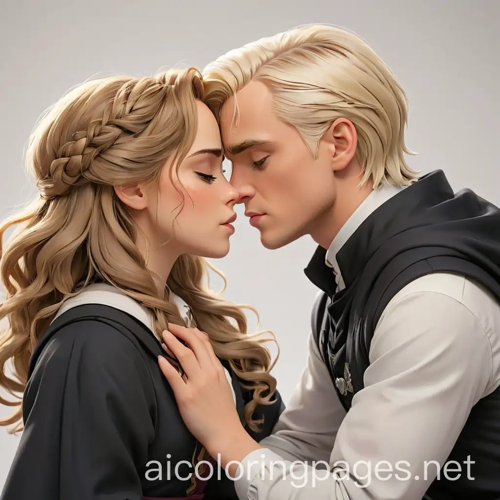 Draco-Malfoy-and-Hermione-Granger-Kissing-Simple-Coloring-Page-for-Kids