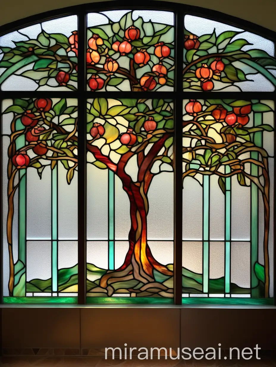 Art Nouveau Stained Glass Living Room with Pomegranate Tree and Tiffany Colors