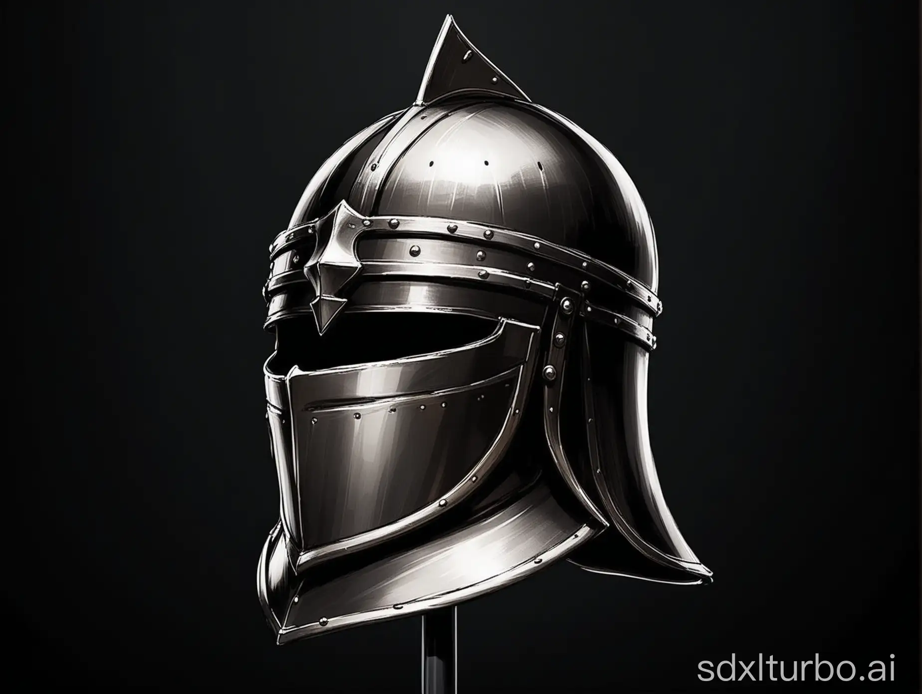 A medieval helmet on a black background