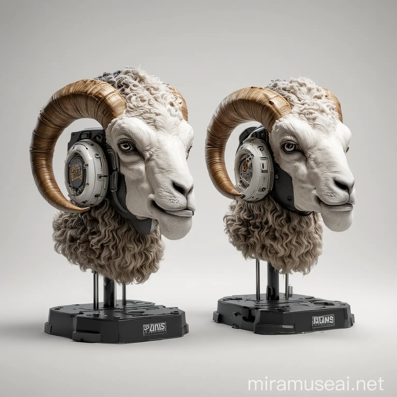 Three Rams Charging with Ram Helmets on White Background