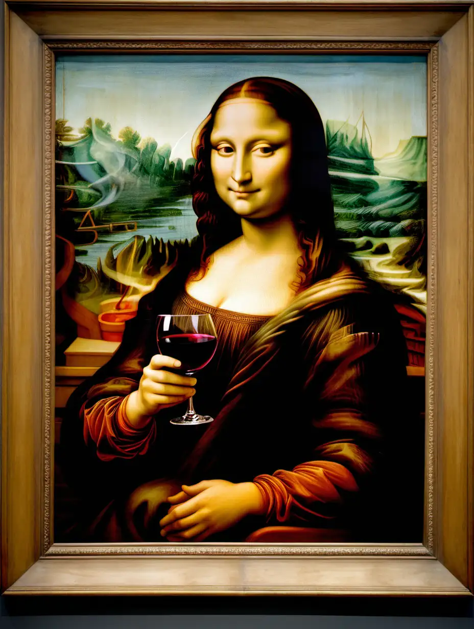 Portrait of Mona Lisa Drinking Red Wine by Leonardo da Vinci
