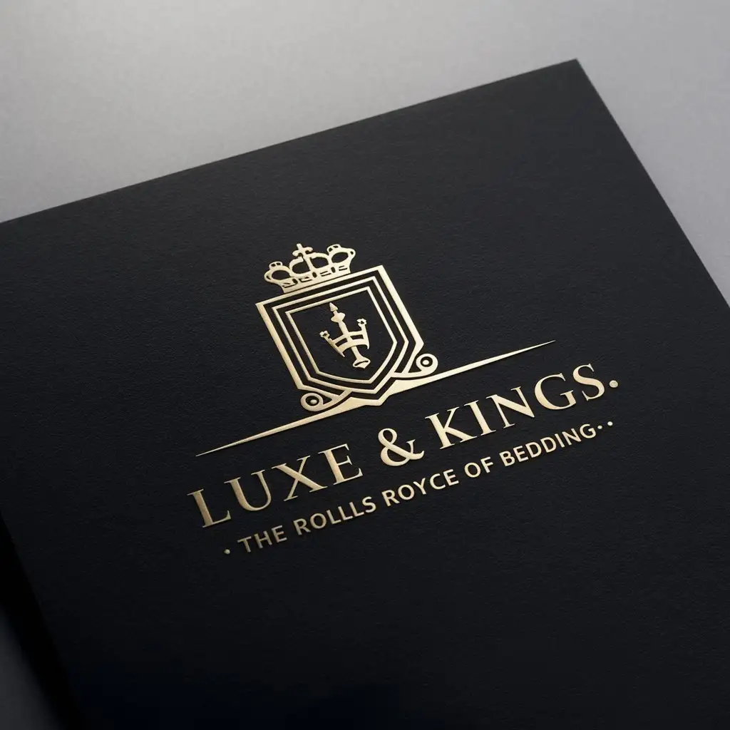 a logo design,with the text "Luxe & Kings''The Rolls Royce of Bedding", main symbol:clean and wordmark marketing logo design. The preferred color gold.  must be a black paper mockup,Moderate,clear background