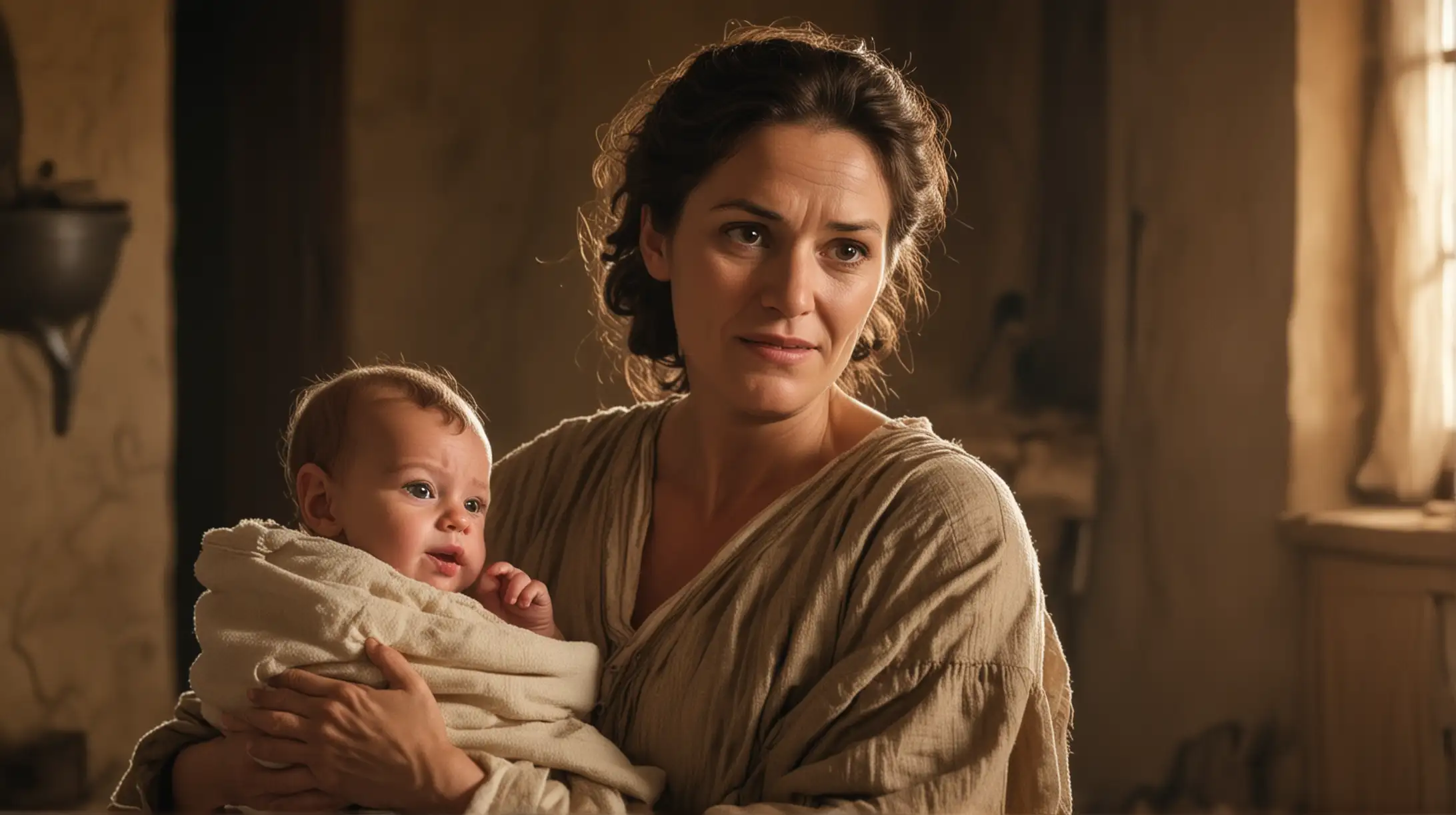 Middle Aged Woman with Baby in Biblical Era Setting