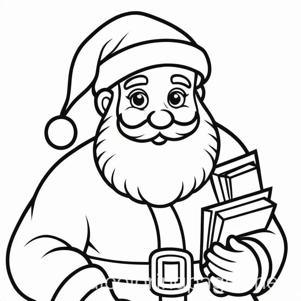 Santa claus, Coloring Page, black and white, line art, white background, Simplicity, Ample White Space. The background of the coloring page is plain white to make it easy for young children to color within the lines. The outlines of all the subjects are easy to distinguish, making it simple for kids to color without too much difficulty