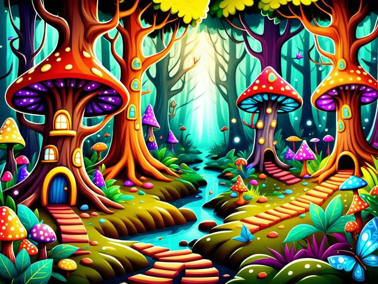 Colorful Cartoon Enchanted Forest Adventure for Boys