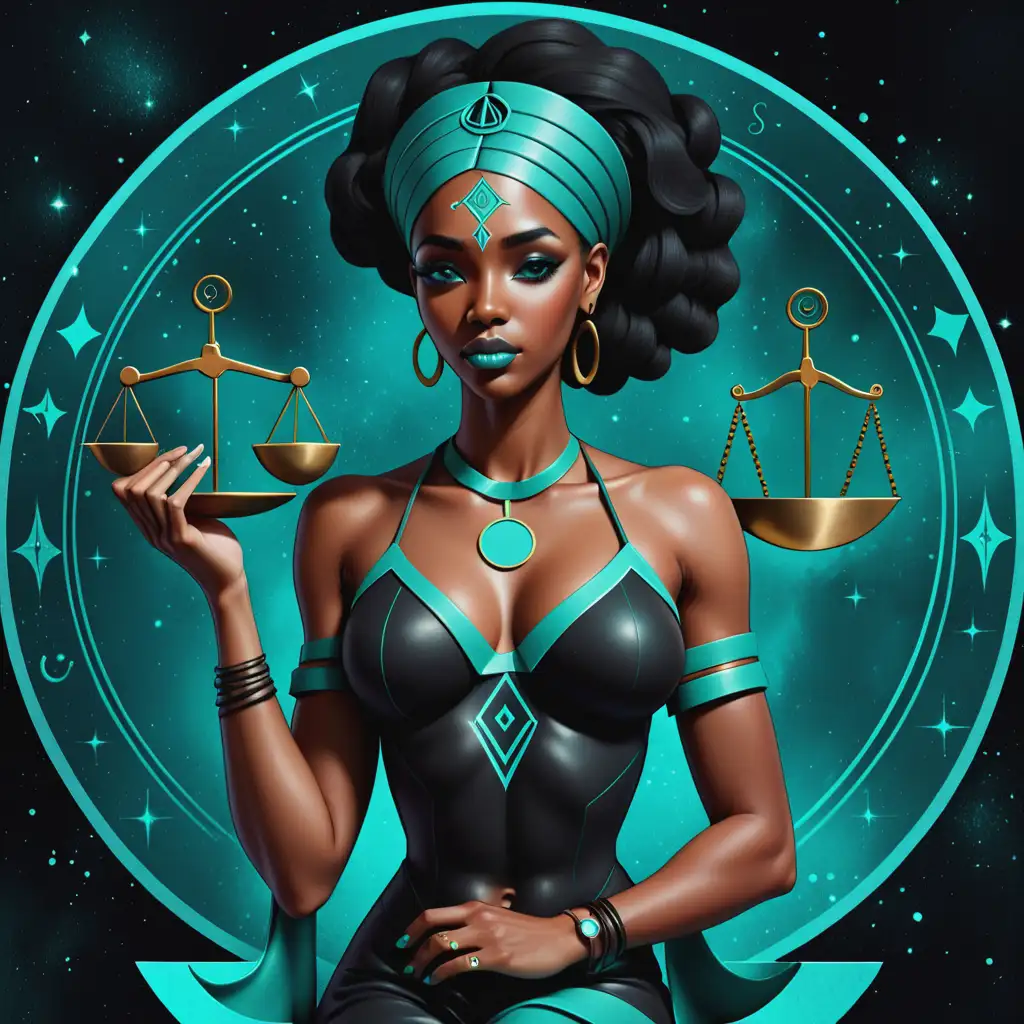 Black Woman with Libra Symbol Elegant Representation of the Zodiac Sign