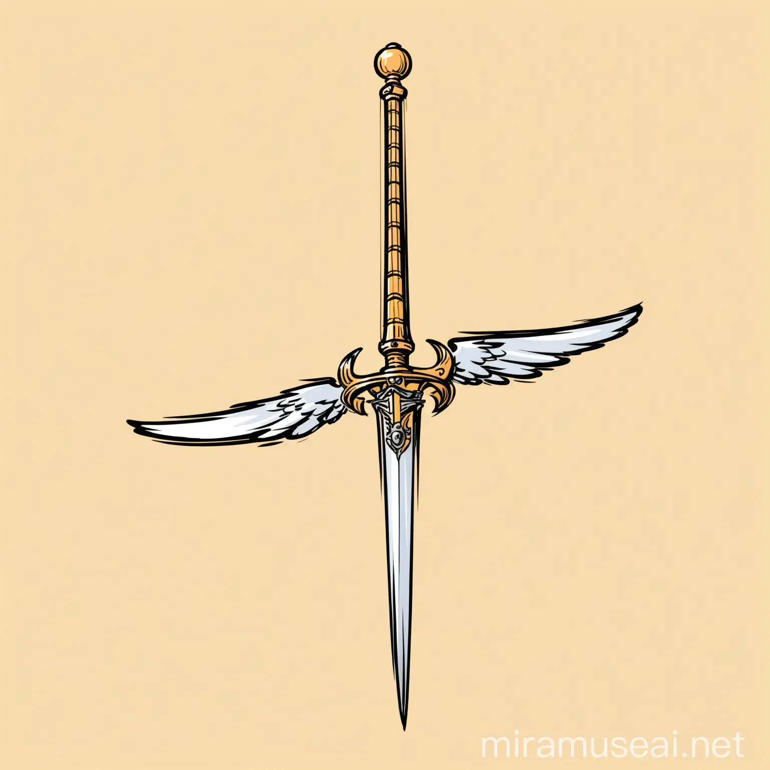 fantasy rapier with wings, flight rapier, thin sword, cartoon