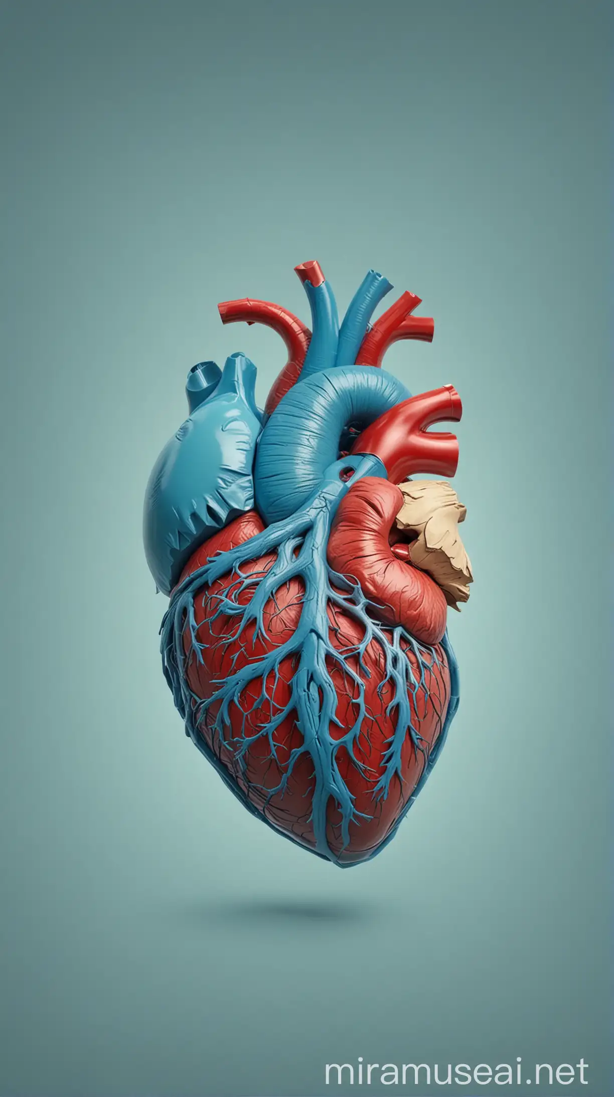 Create an image with closed human heart on one side and blank space on the other side for text. In blue background