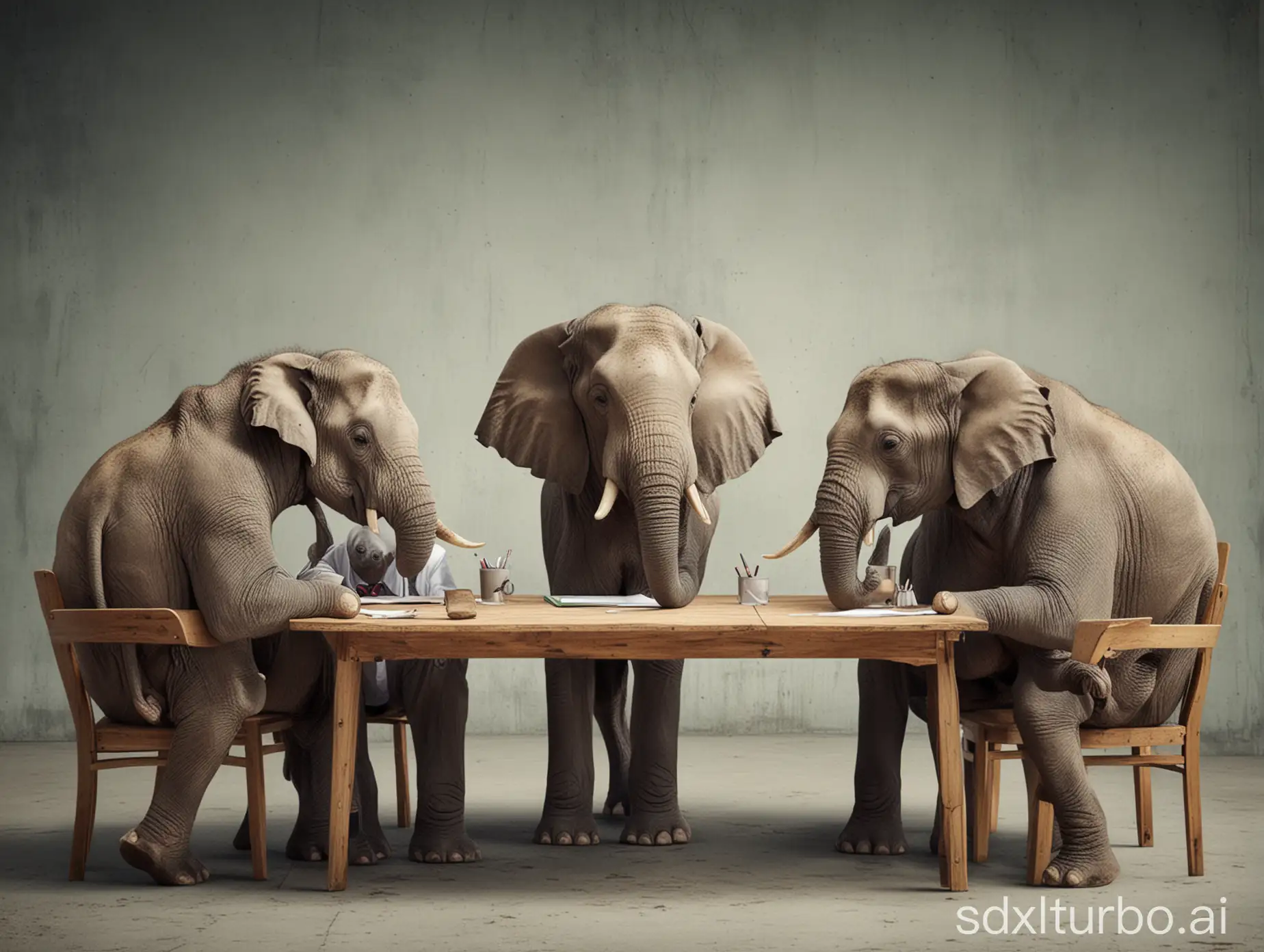 three elephant at a board meeting