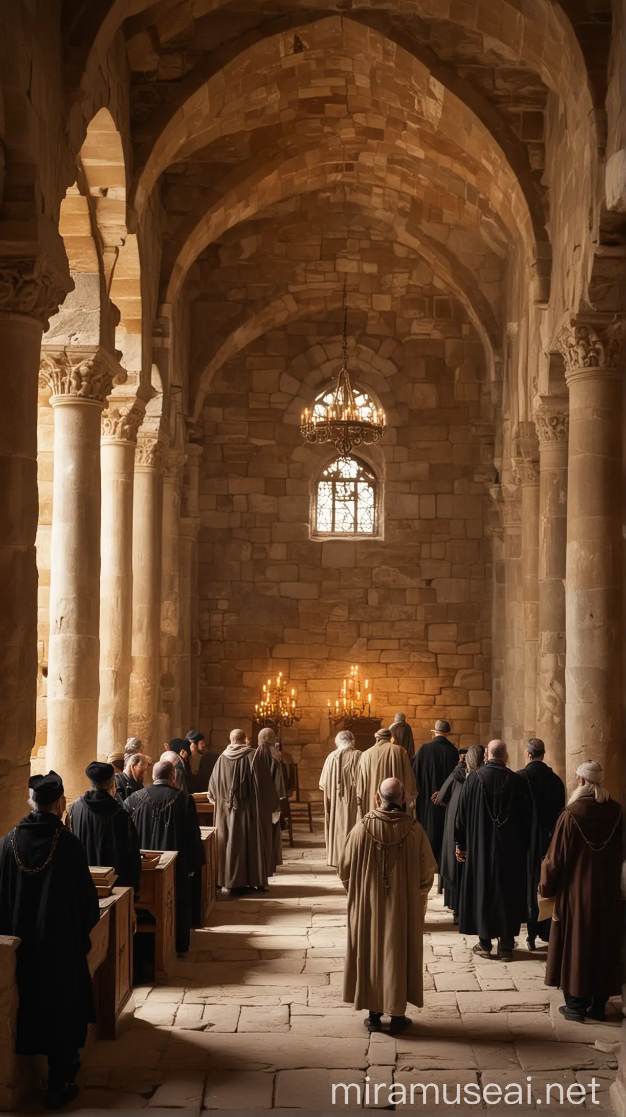 Group of Jewish priest in ancient church in ancient world 