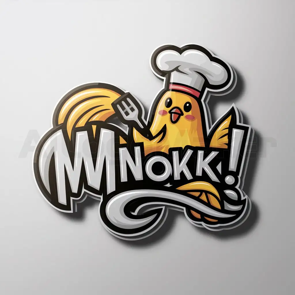a logo design,with the text "Ma?nok!", main symbol:cute chicken,complex,be used in Restaurant industry,clear background