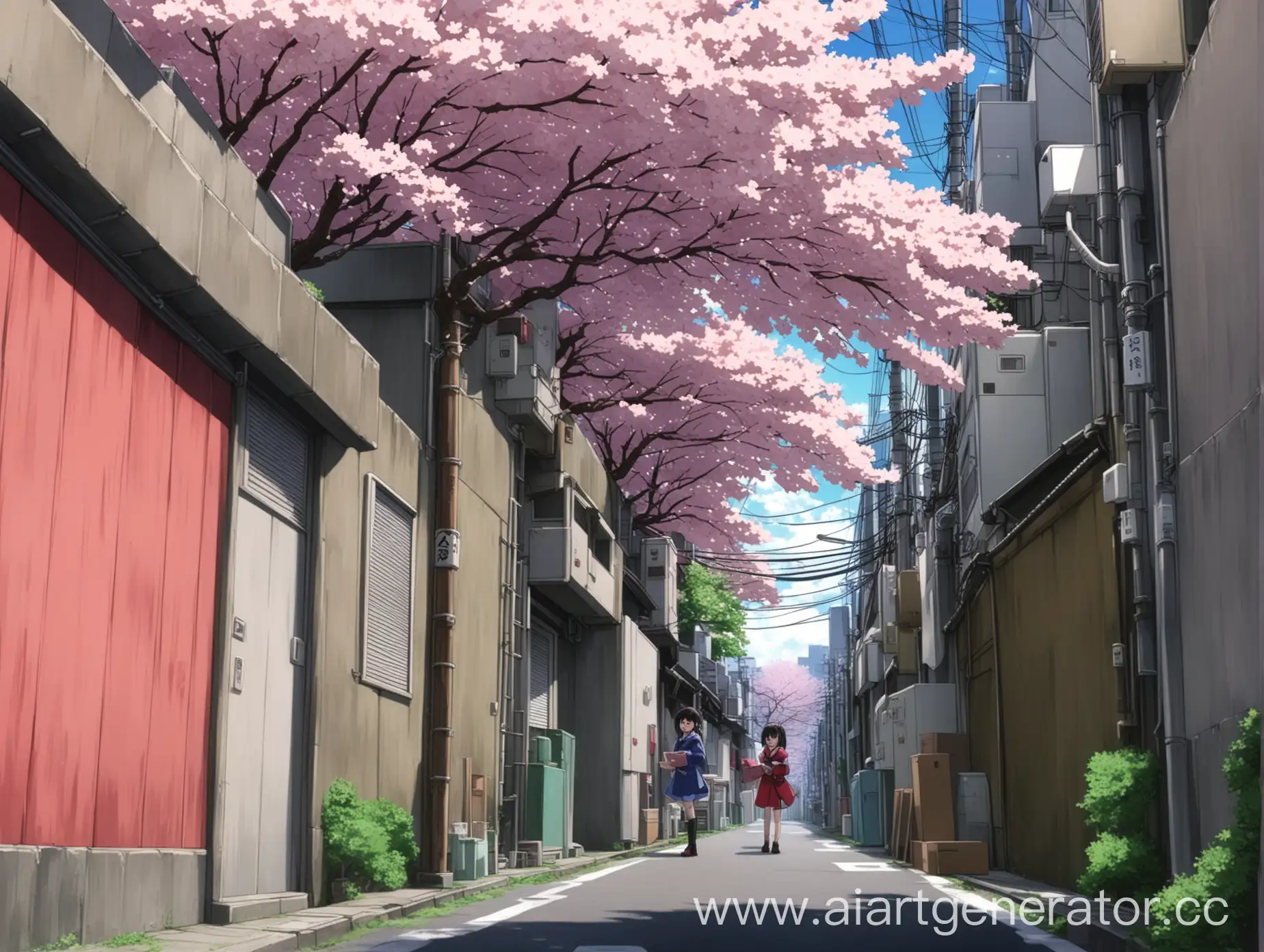 Anime-Characters-Strolling-Through-Tokyos-Cherry-BlossomLined-Alley