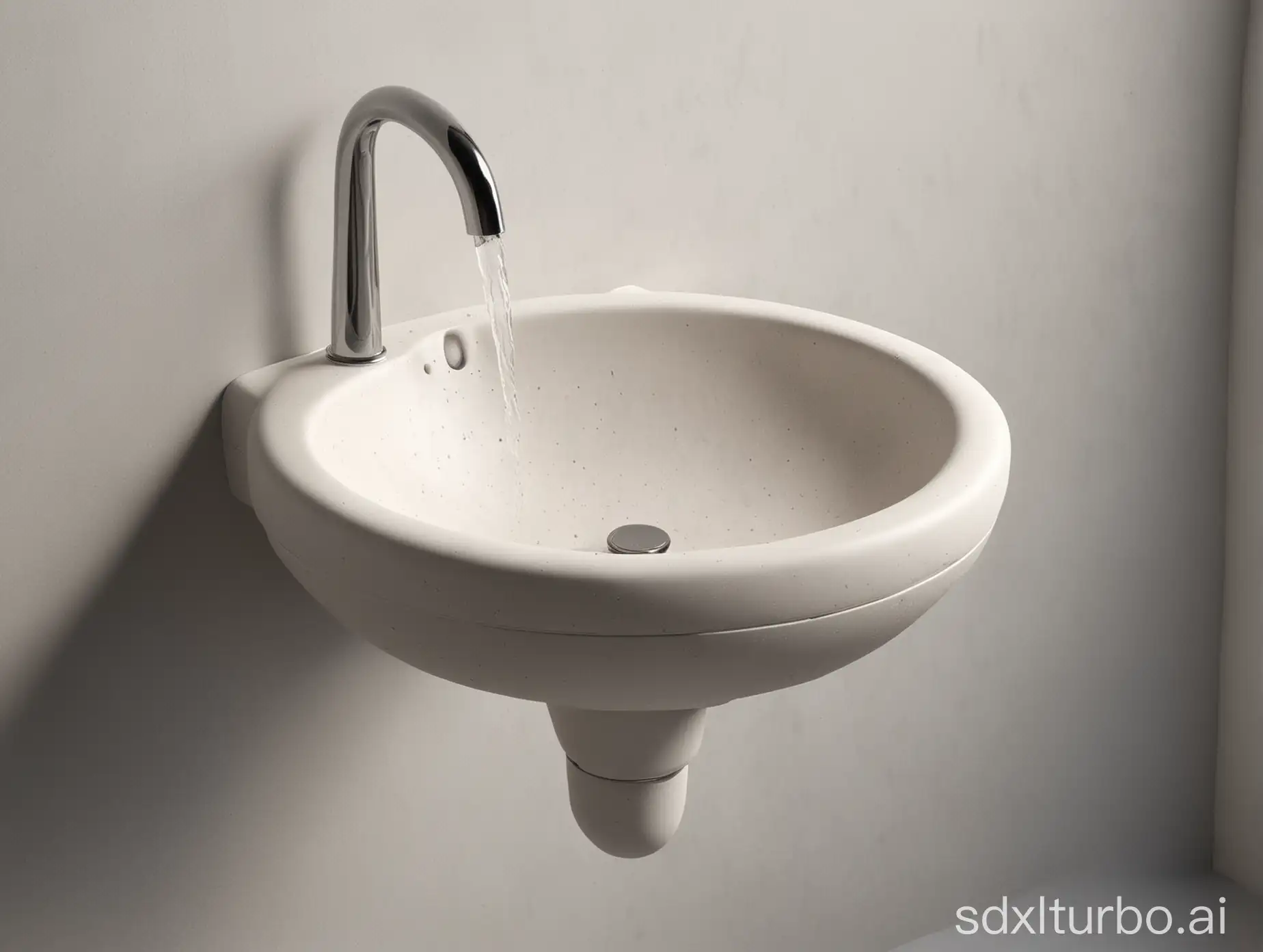 Help me design a sustainable hand basin, this hand basin uses a ceramic-like material, while the bottom of the hand basin uses a rubber-like substance, which can be adjusted in shape to change the capacity of the hand basin, thereby achieving water saving expectations.