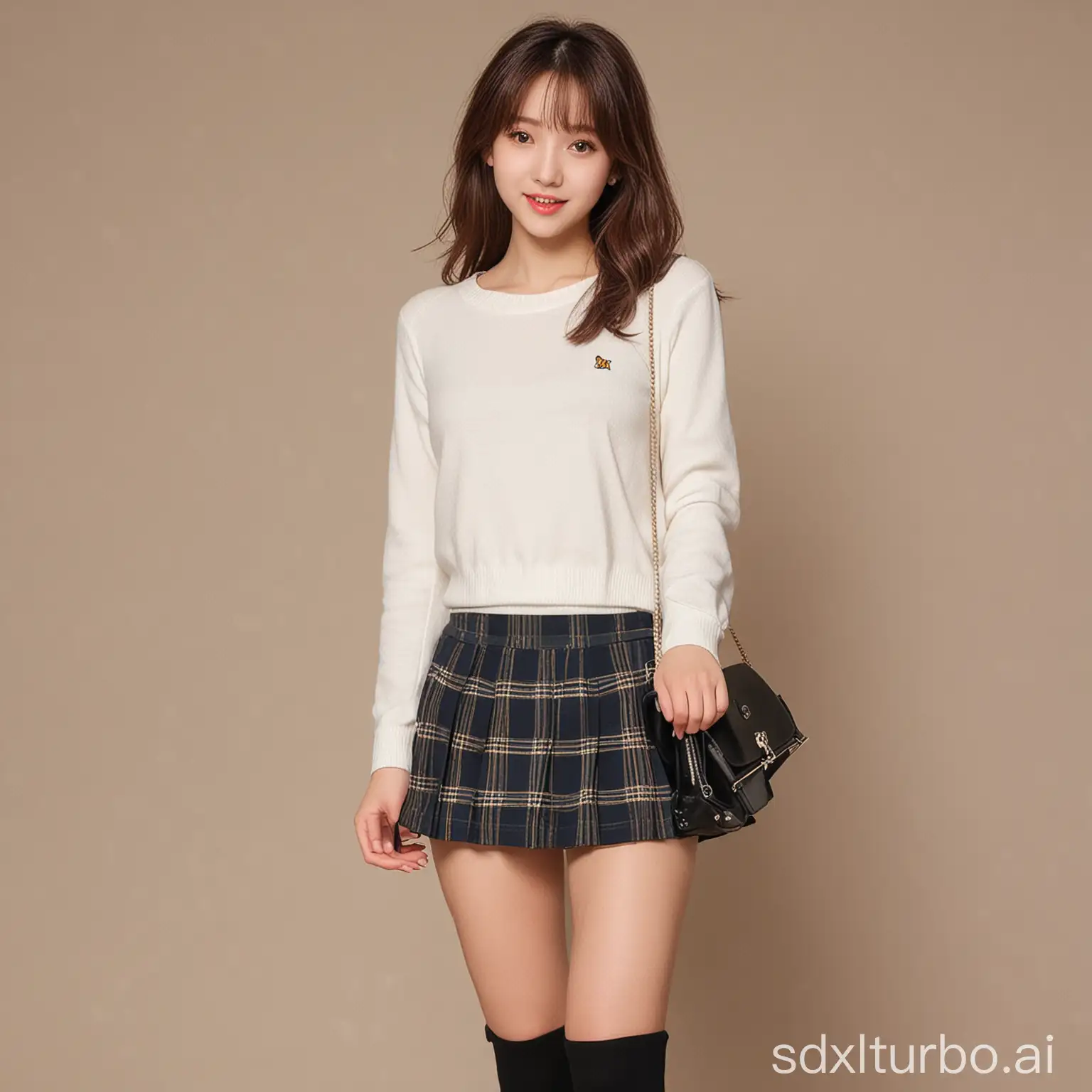 A girl wearing a JK short skirt, cute and tempting