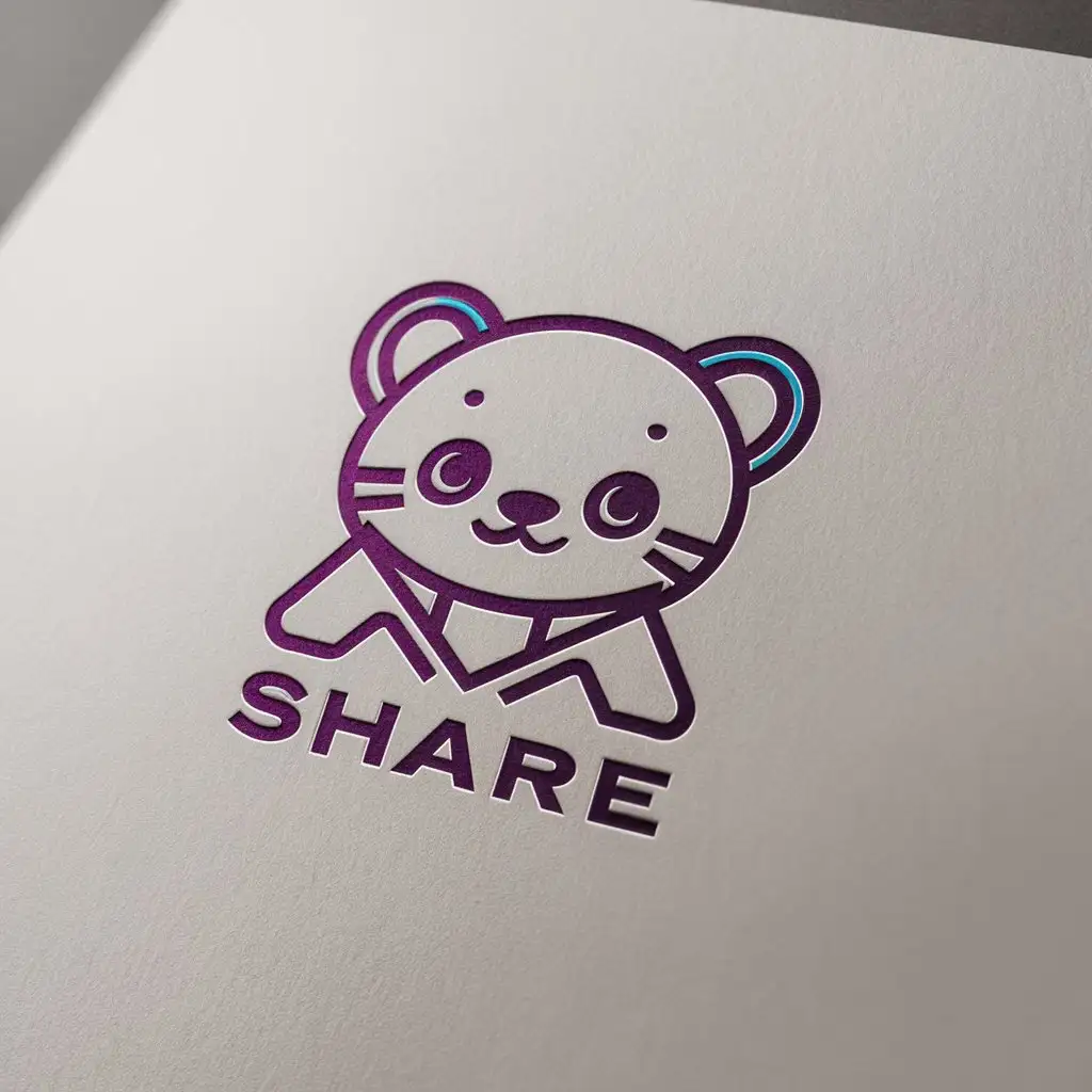 Design a logo, elements include little tiger, cute, futuristic, share and campus. Background blank, no characters, try to be more minimalistic, highlighting the sci-fi blue purple of technology