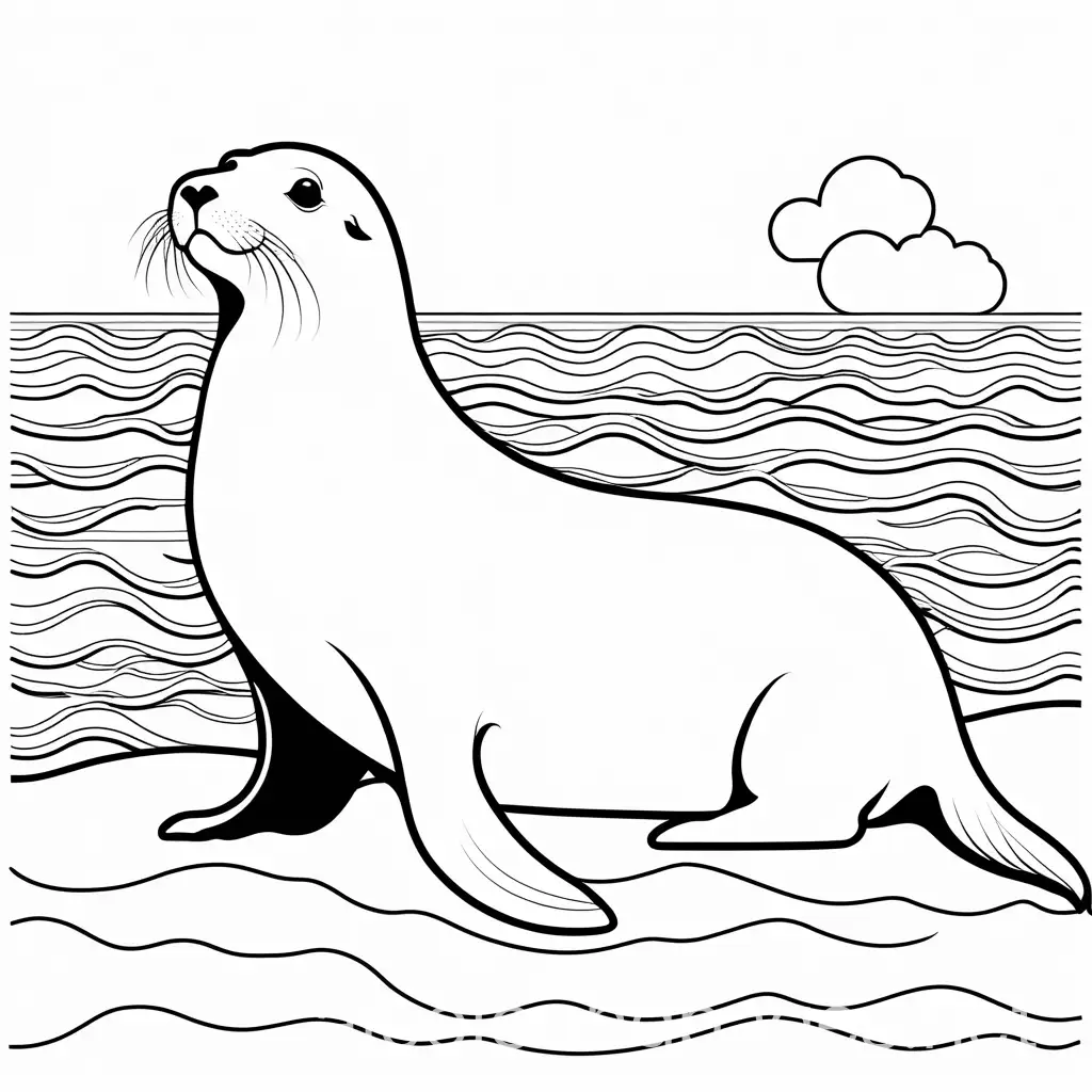  sea lion for kindergarten
, Coloring Page, black and white, line art, white background, Simplicity, Ample White Space. The background of the coloring page is plain white to make it easy for young children to color within the lines. The outlines of all the subjects are easy to distinguish, making it simple for kids to color without too much difficulty