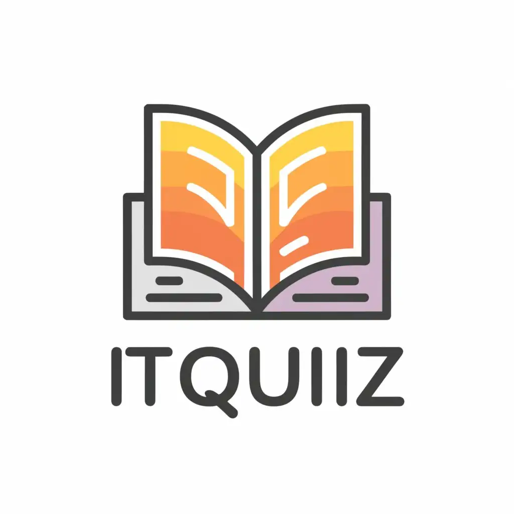 a logo design,with the text "IT Quiz", main symbol:Open book,Minimalistic,be used in Education industry,clear background