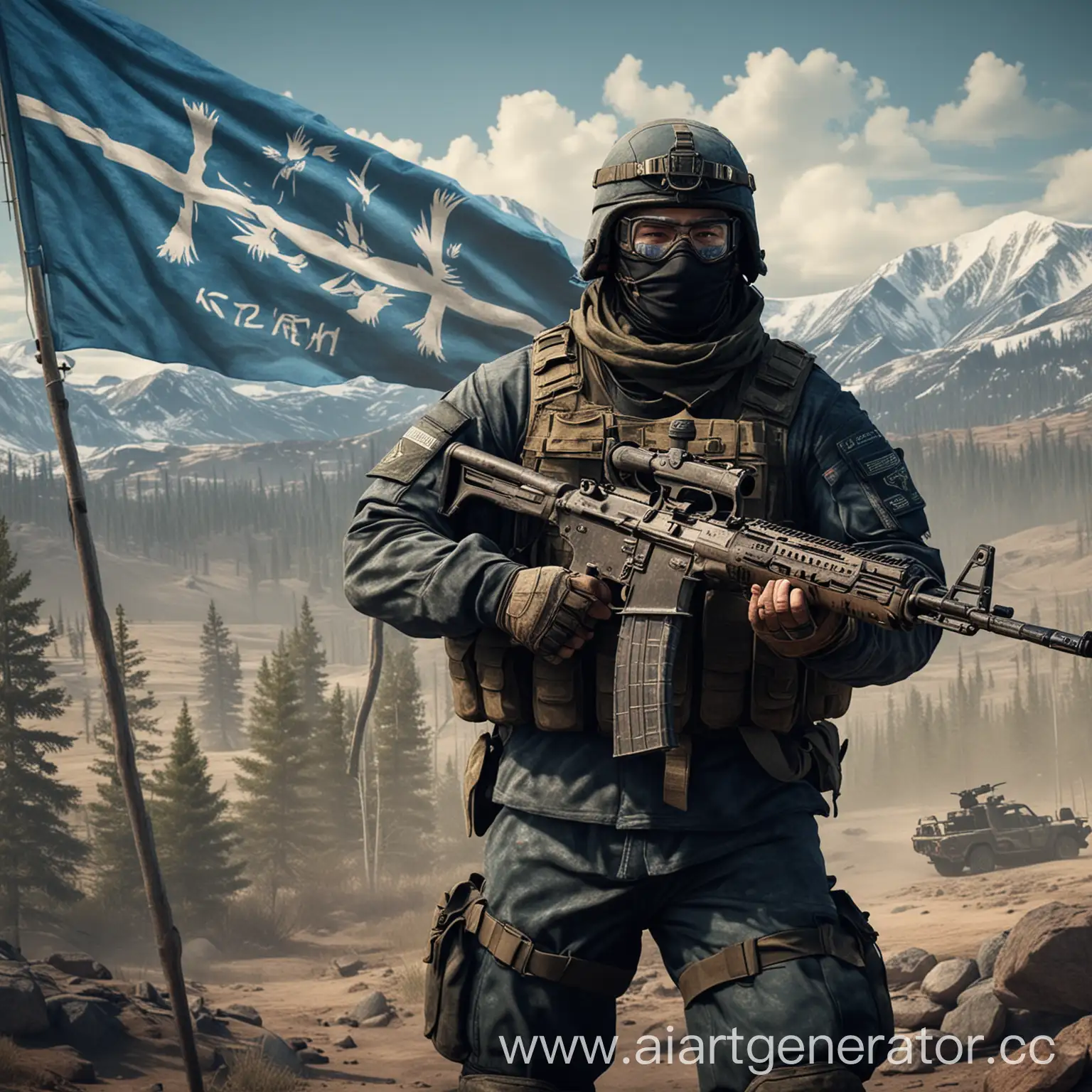 Спецназ из игры Counter-Strike 2 на фоне флага Республики Саха (Якутия)