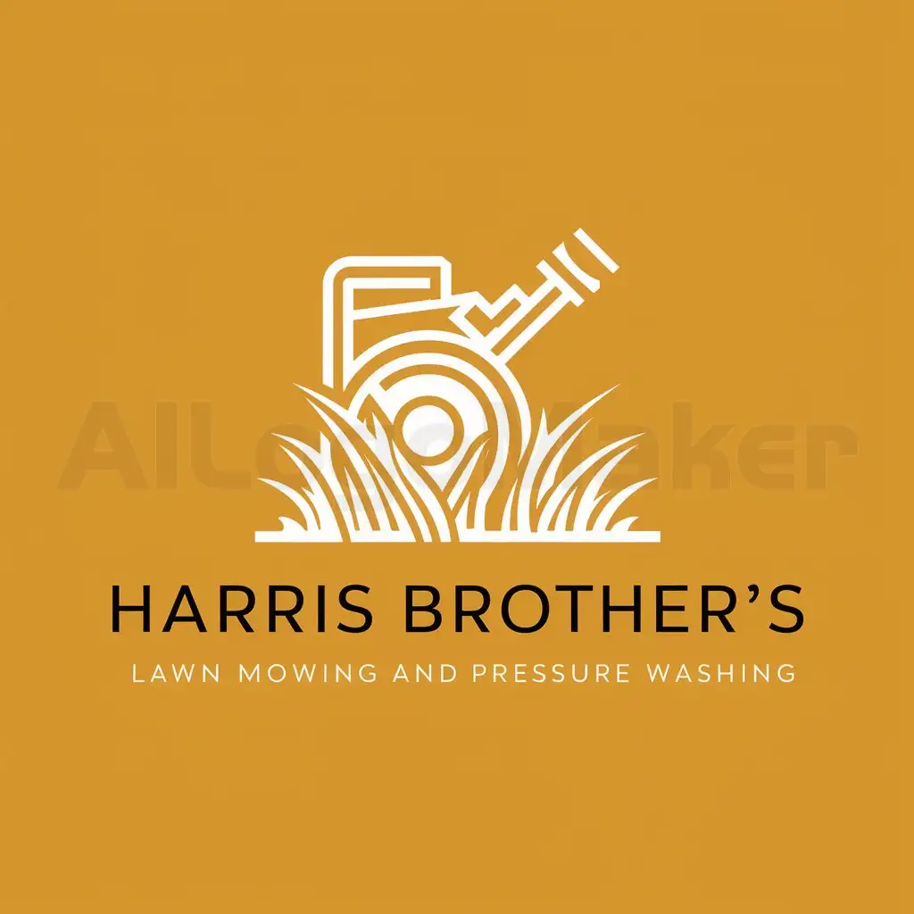 a logo design,with the text "Harris Brother's Lawn Mowing and Pressure Washing", main symbol:pressure washer/ grass,complex,clear background