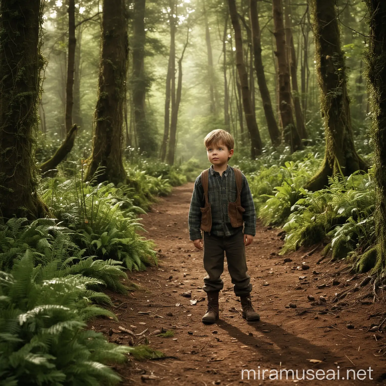 Curious Boy Oliver Exploring Forest Village