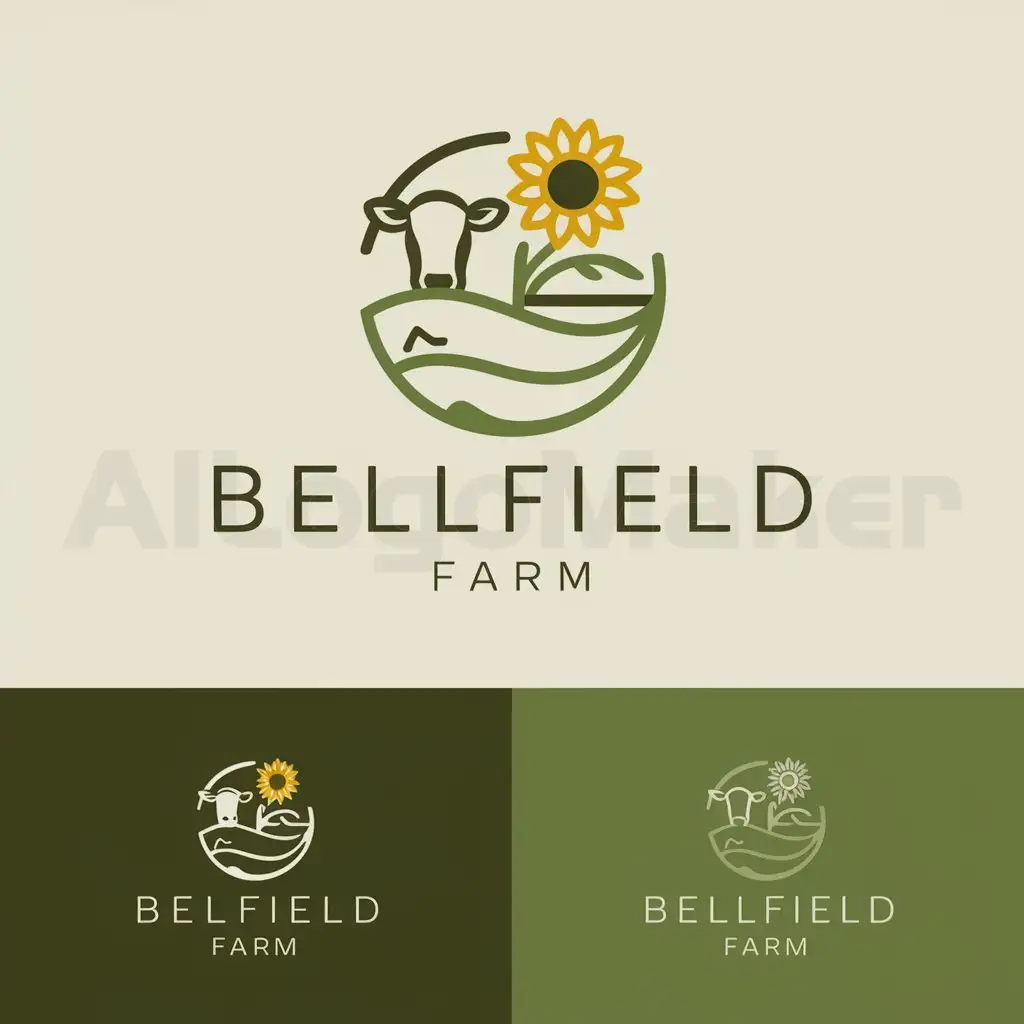 a logo design,with the text "Bellfield Farm", main symbol:We are looking for a logo design for our farm business. We use regenerative agriculture principles to turn air, water and sunlight into feed for our animals. It is a circular ecosystem. Our multi-species pastures includes tropical grasses and beautiful sunflowers. Our main business is a dairy farm, however we would like the logo to be not exclude future diversification. We would like the logo to look good in monochrome as well as colour, and be simple but effective.,Moderate,clear background