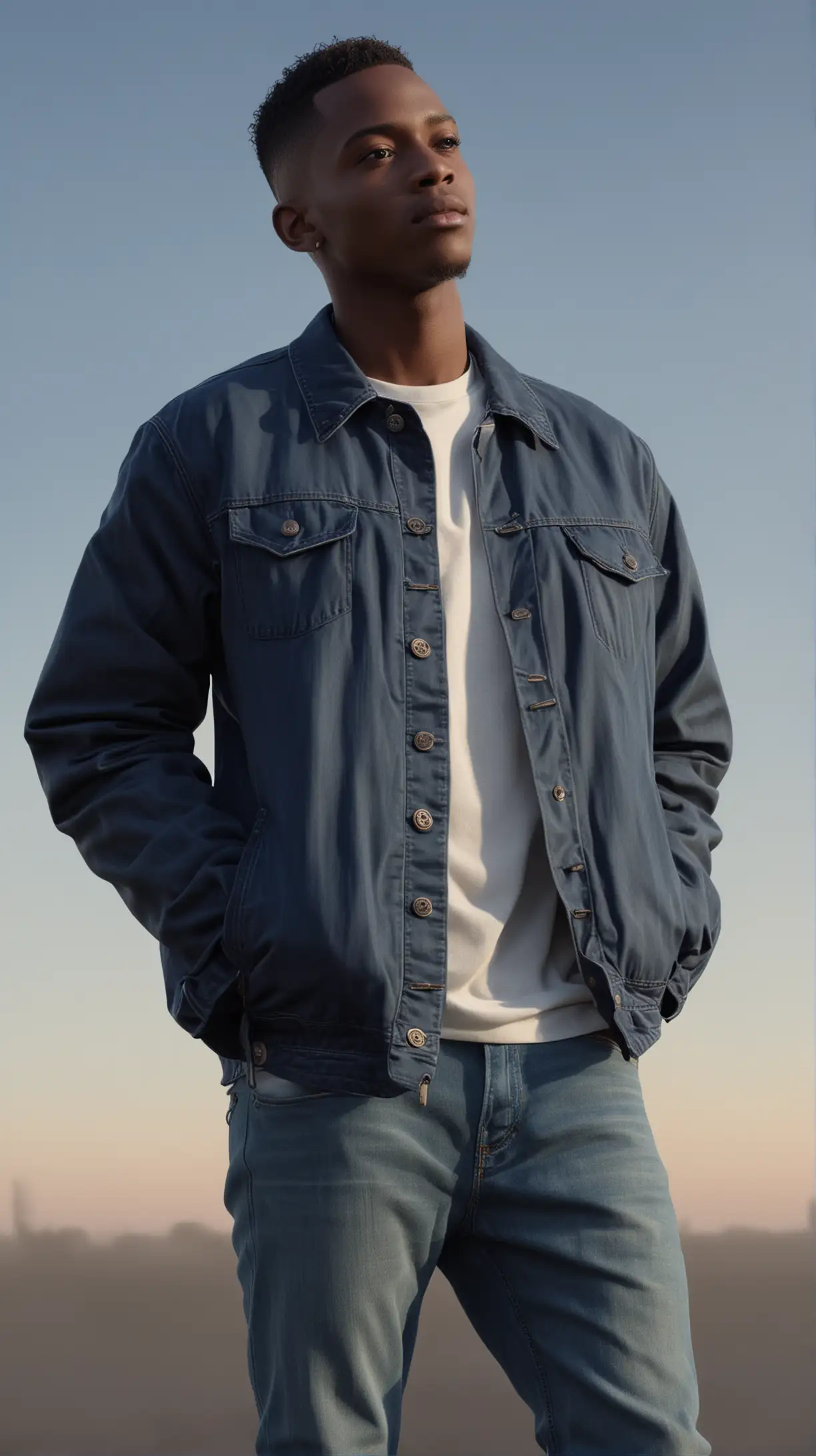 Young African American Man in Stylish Urban Attire Under Bright Afternoon Sky