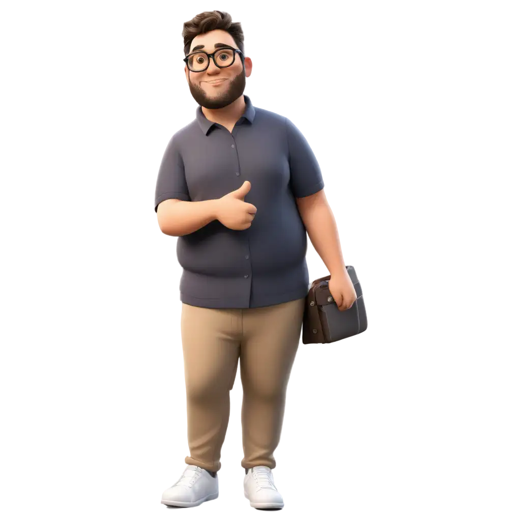 a young fat man with specs 3d cartoon 