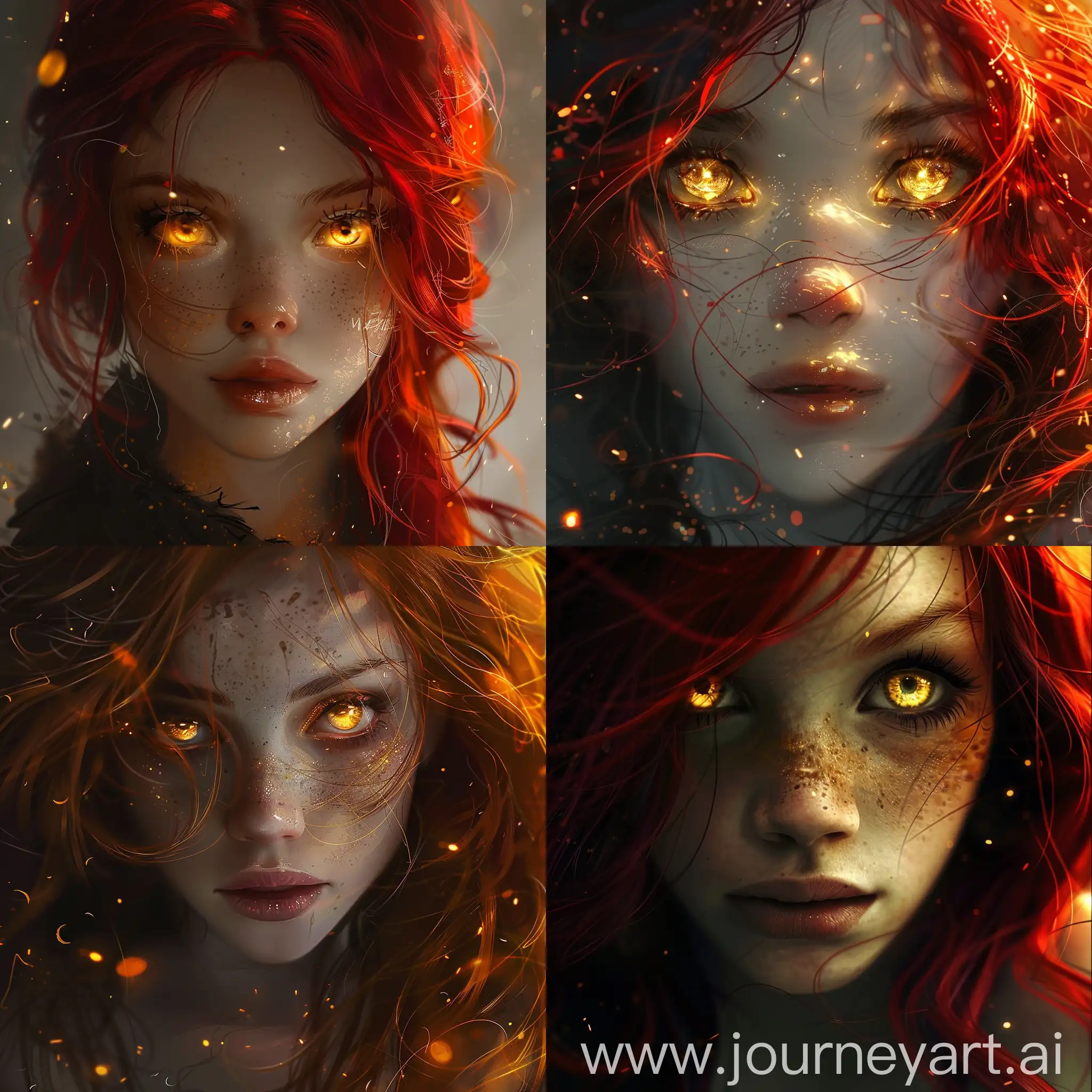 Девушка с красными волосами и с золотыми глазами