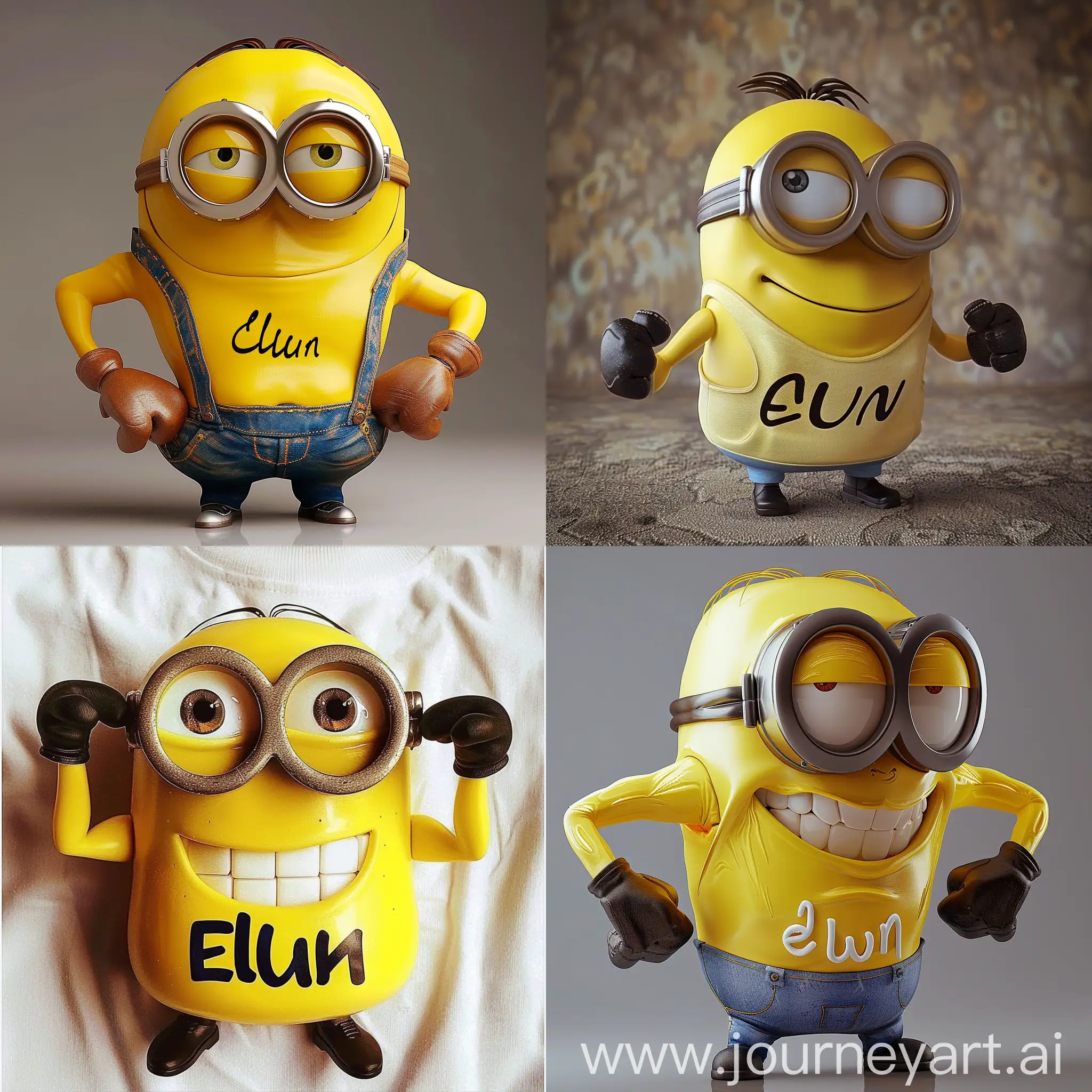 make a muscular yellow minion from the cartoon and write the name Elgun on the T-shirt