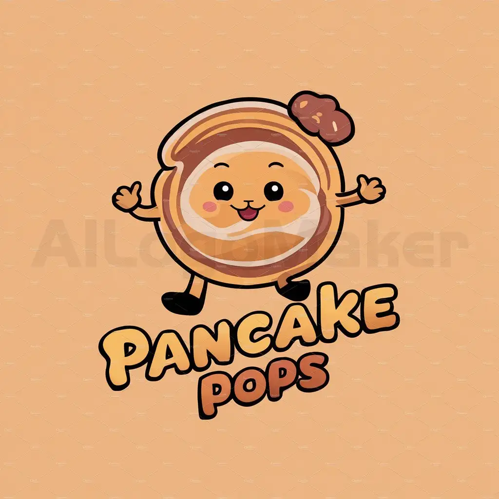a logo design,with the text "Pancake Pops", main symbol:a little, tender pancake, cartoon-like, with its tender features very pronounced, with legs and arms and able to grab children's attention,Moderate,be used in Restaurant industry,clear background