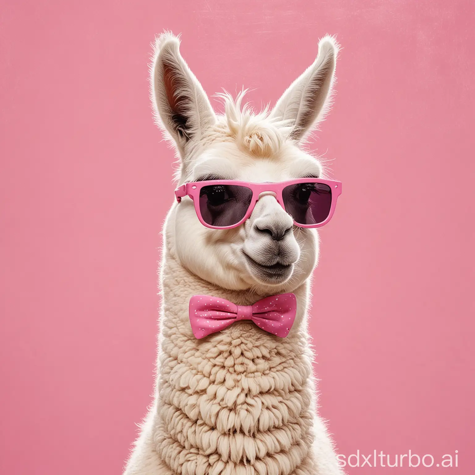a white llama with sunglasses painting on a pink