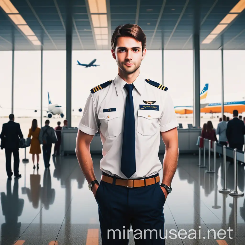 Confident Pilot Standing at Airport Terminal