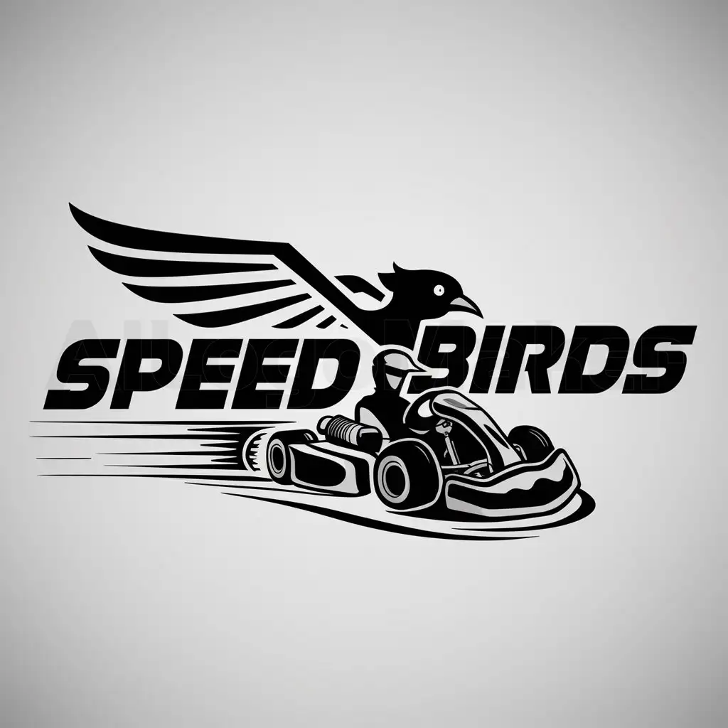 a logo design,with the text "speed birds", main symbol:kart, race, speed, wings, bird,tyre,complex,clear background