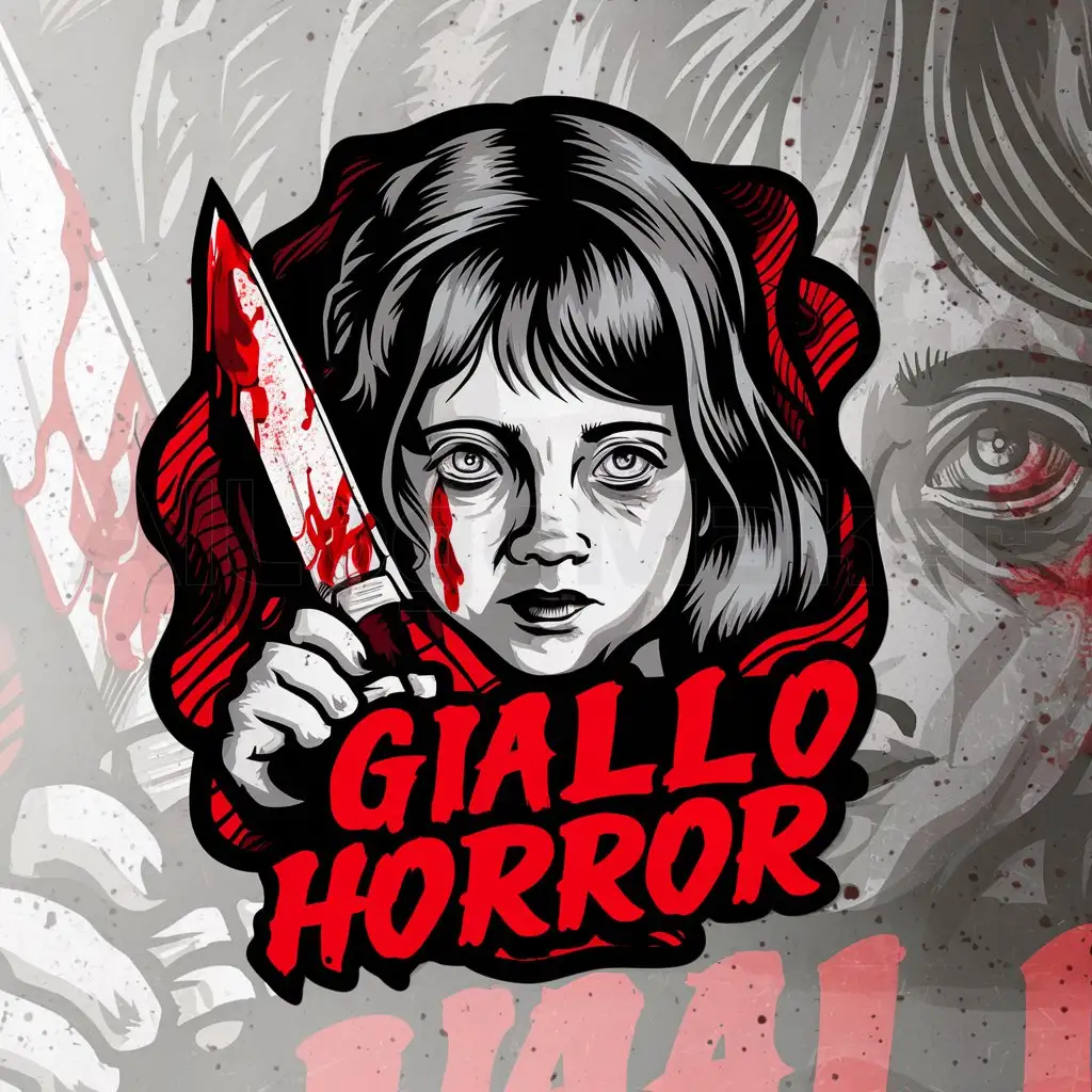 a logo design,with the text "giallo horror", main symbol:girl with a knife,complex,clear background