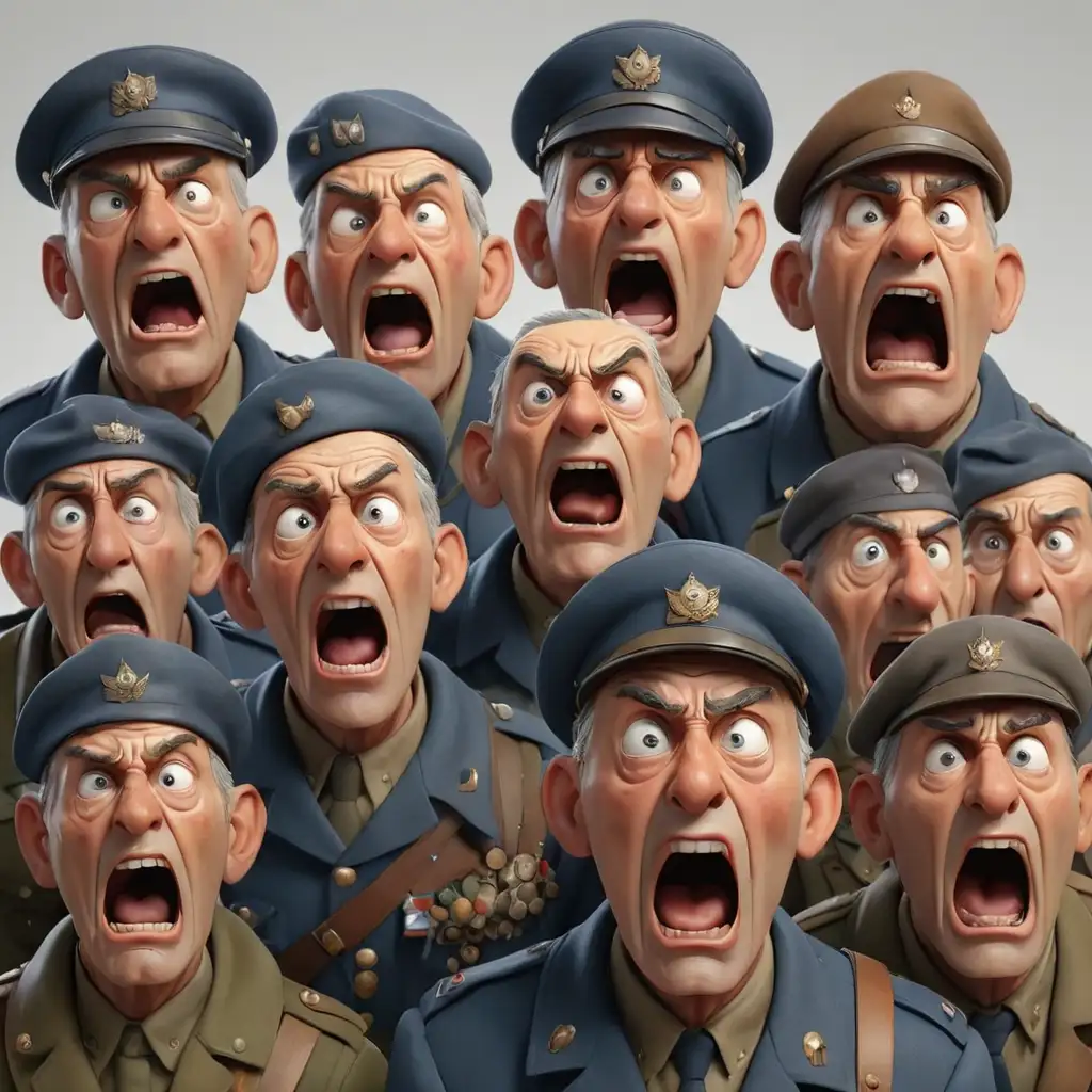 French 20th Century Veterans Shouting in Realistic 3D Animation