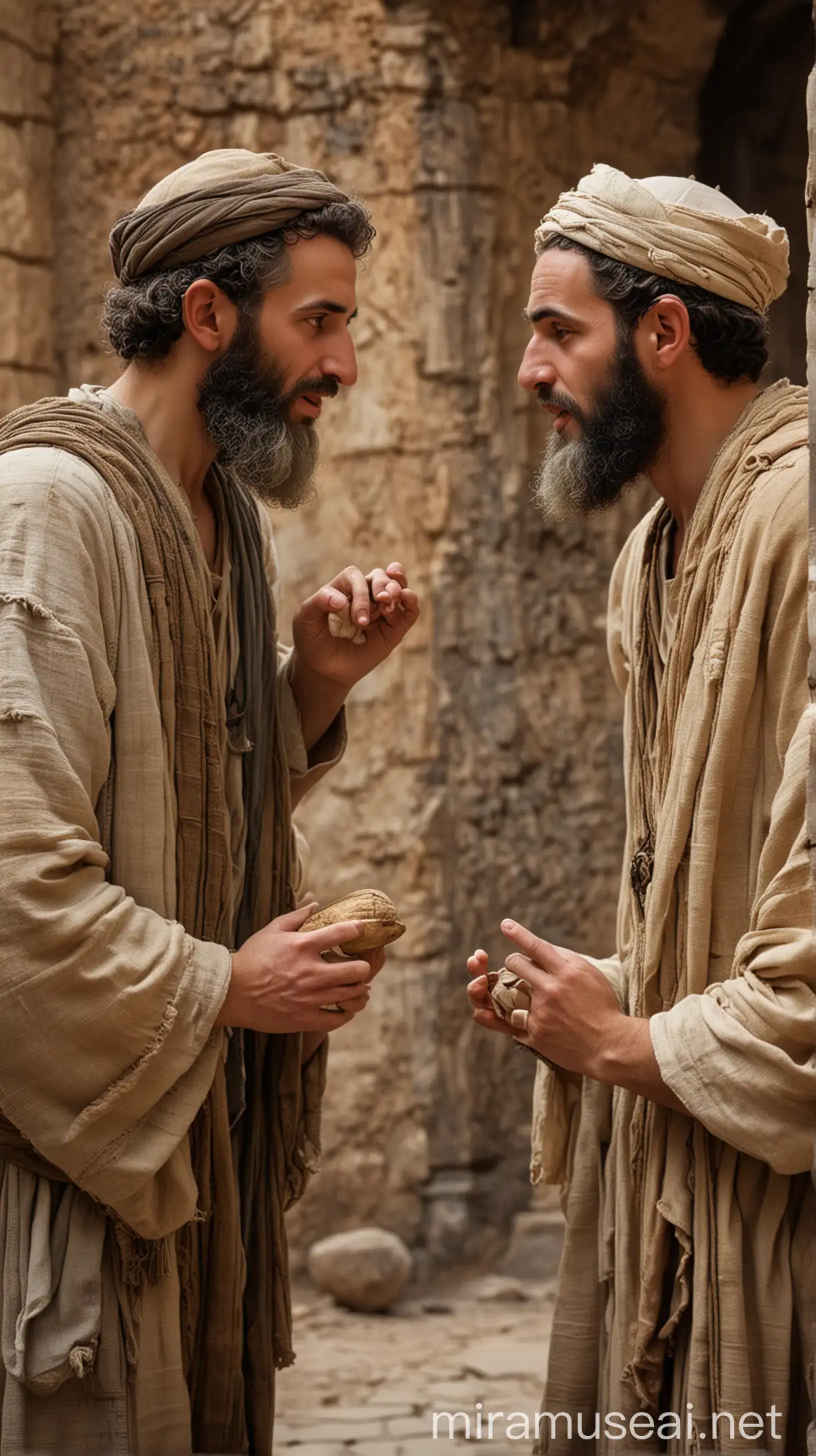 Two Jewish Men Engaged in Conversation in an Ancient Setting
