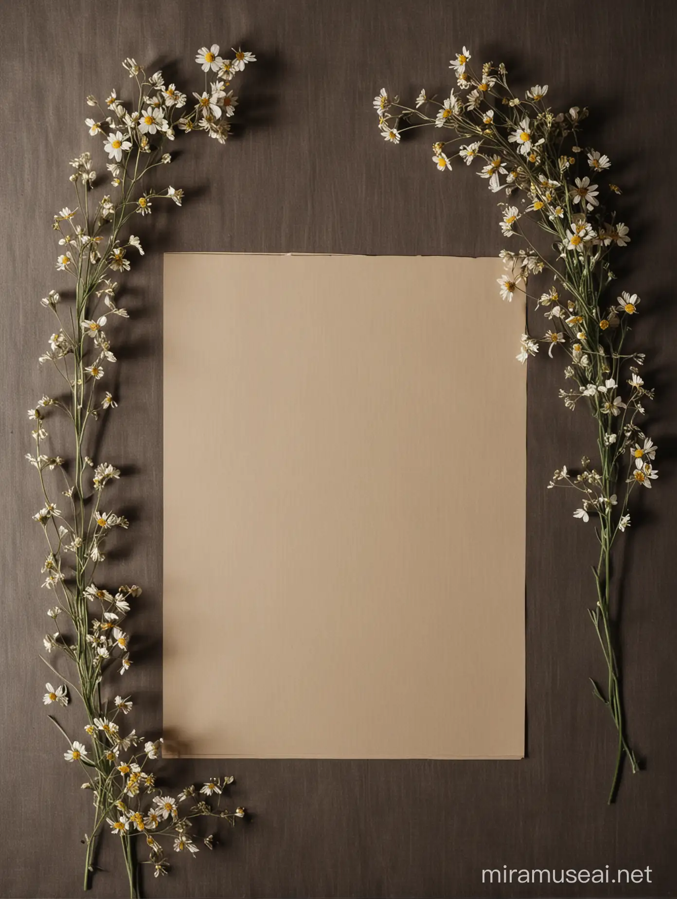 Flat Lay Composition with Wildflowers on Cream Paper