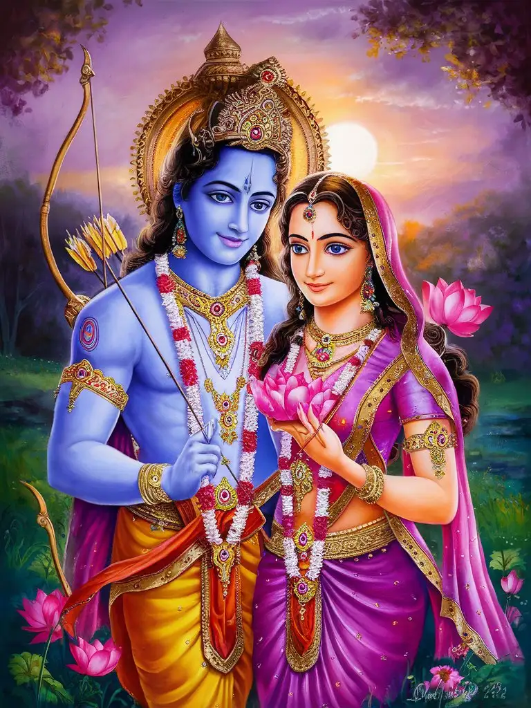 Create Ram and Sita in the style of Krishan and Radha 