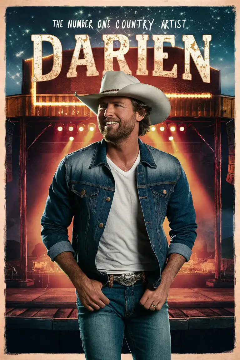 Poster for a rugged Country Singer Named Darien, He's the Number 1 Country Artist