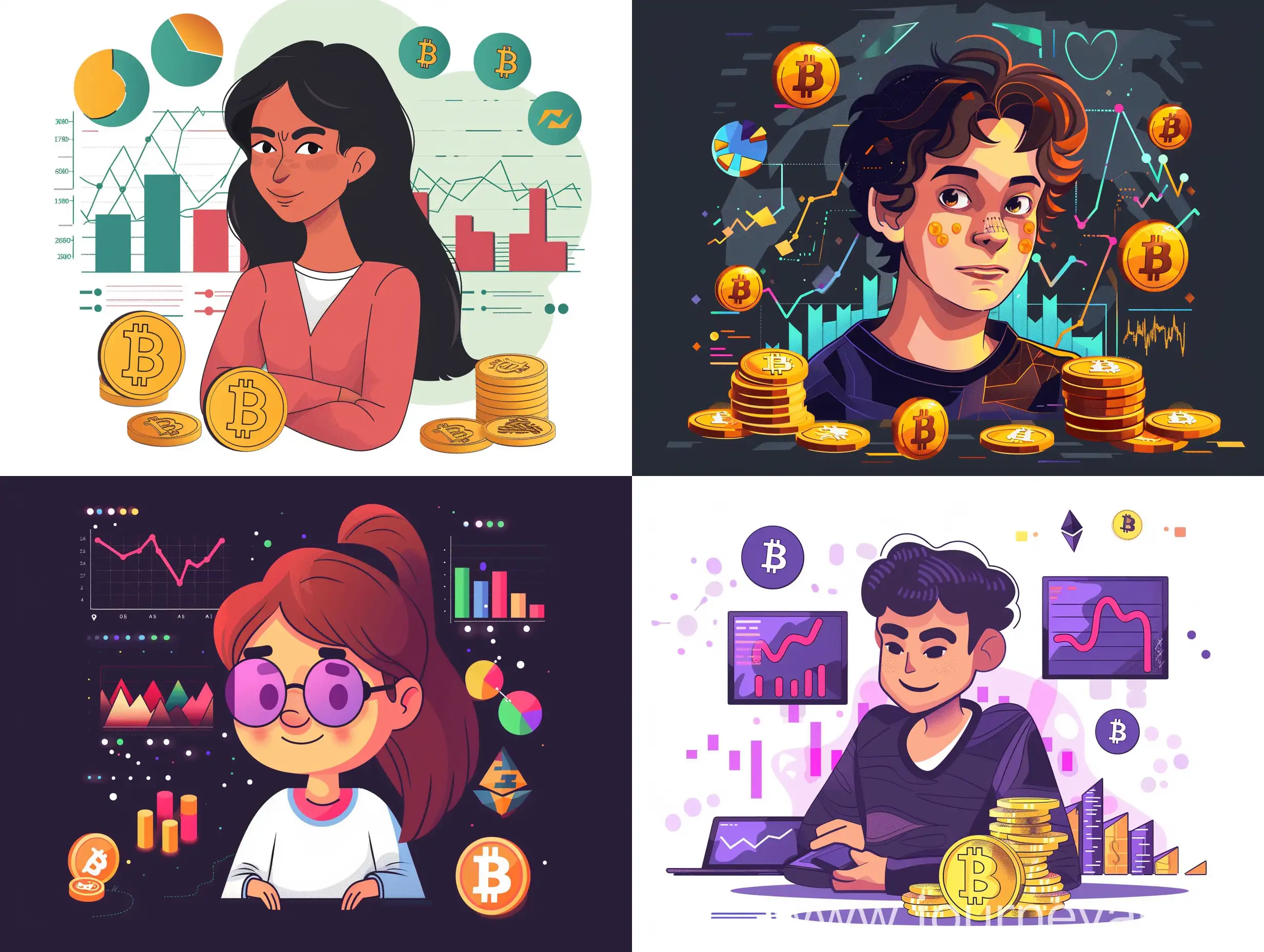 Создай аватарку для группы про криптовалюту для молодых людей с графиками, монетами и играми