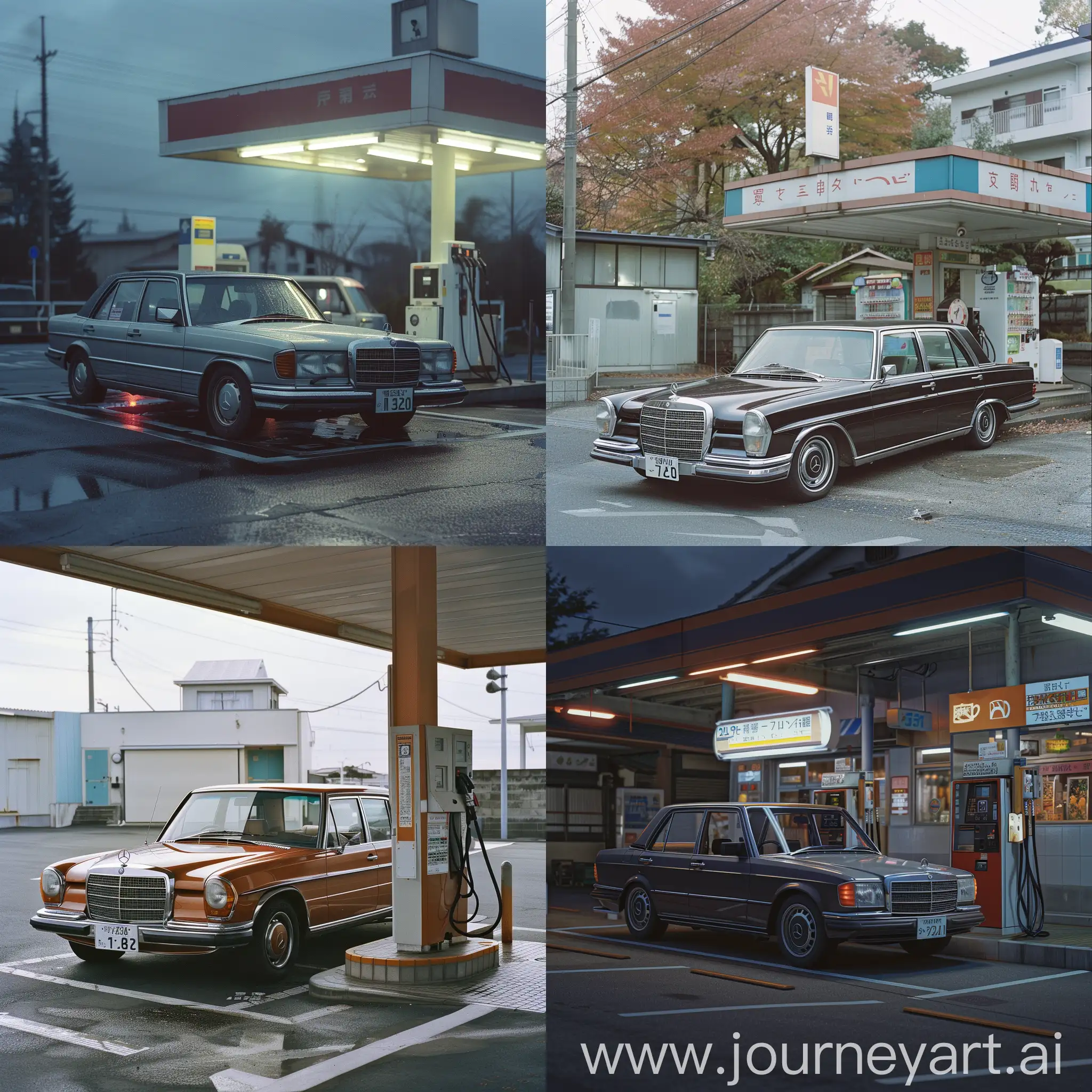 Mercedes-220-Car-at-Fuel-Station-Fujima-X