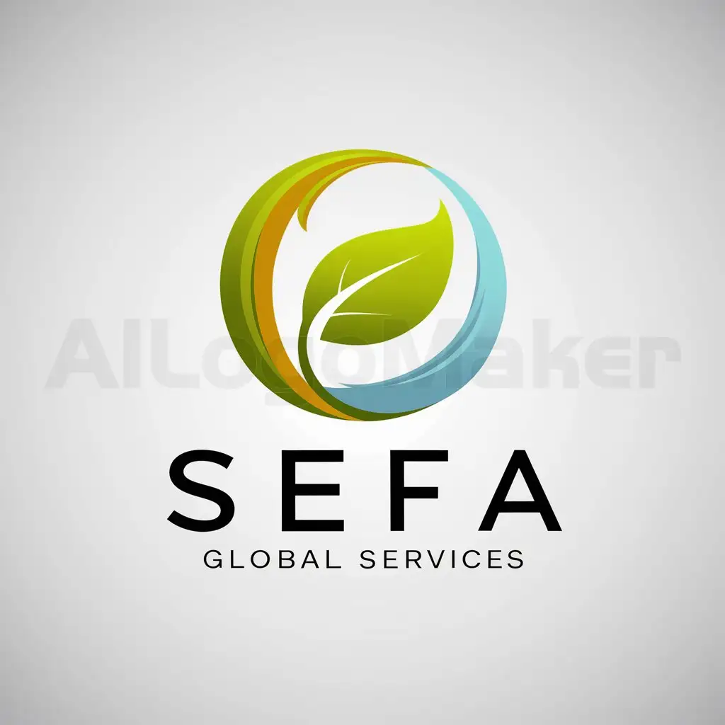 a logo design,with the text "SEFA GLOBAL SERVICES", main symbol:Visual Identity Design, Logo: A modern and simple logo that incorporates elements of nature and technology, for example, a stylized leaf integrated into a circle to represent the cycle of life and sustainability. Color Palette: Green: To symbolize agriculture, growth and sustainability. Earthy Brown: To represent connection to the earth and stability. Light Blue: To signify technology, innovation and transparency. Typography: Use modern sans-serif fonts for maximum readability and a professional appearance.,complex,be used in Prestations de services industry,clear background