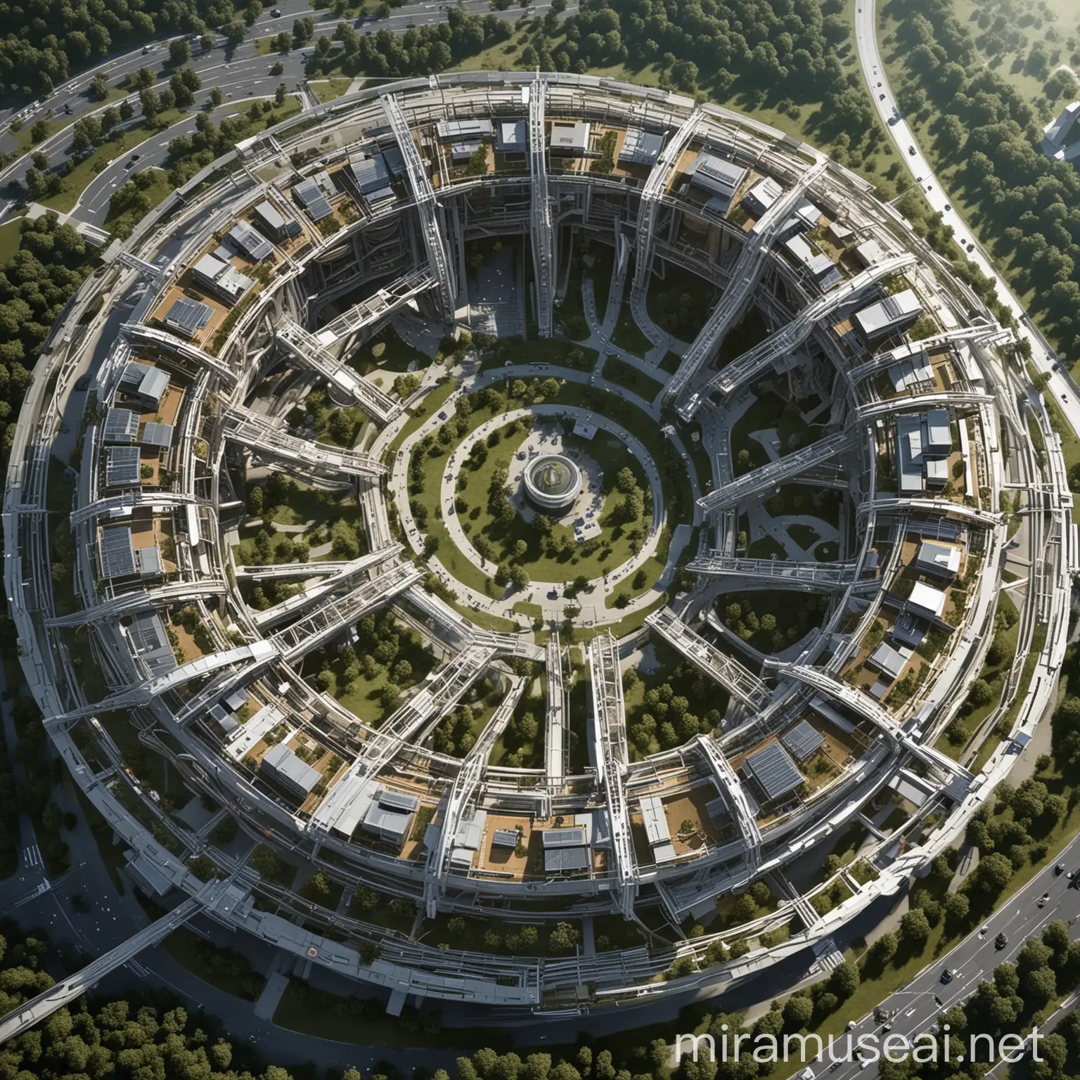 Futuristic Space Complex Interconnected Buildings and Steel Structures
