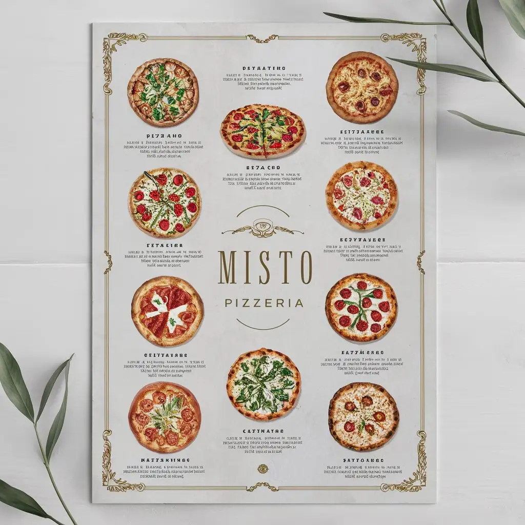 Misto Pizzeria, Pizza menu Template ,elegant restaurant menu, clean restaurant menu, fancy restaurant menu, Antique menu